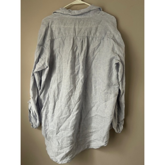 Ellen Tracy Striped Linen Blend Button Up Shirt Top Womens L Coastal Nautical - Picture 5 of 7